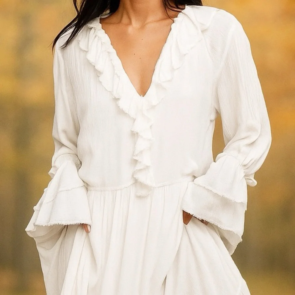 Free People Sweet Darlin White Ruffle Maxi Dress - Picture 2 of 13